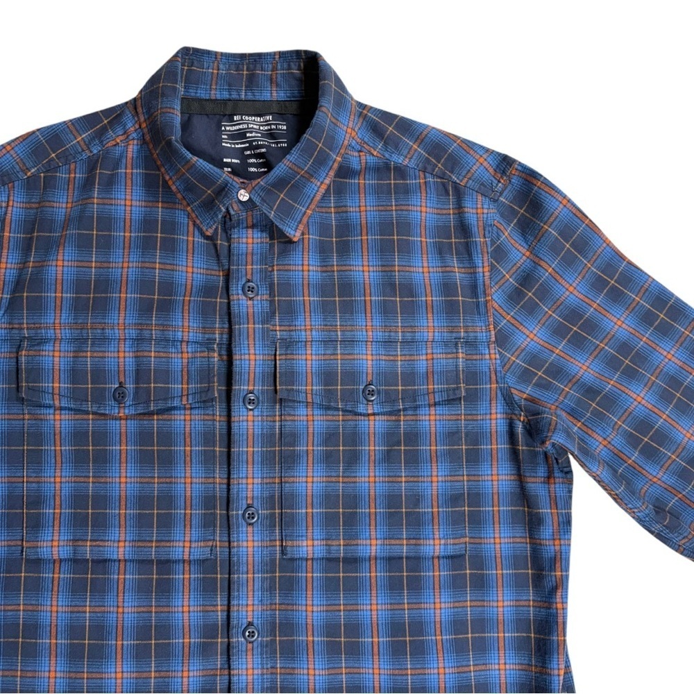 REI Co-op Wallace Men's Blue Plaid Shirt, size Medium